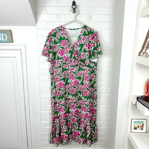 Amazon Green Pink Floral Patterned Midi Dress Size XL